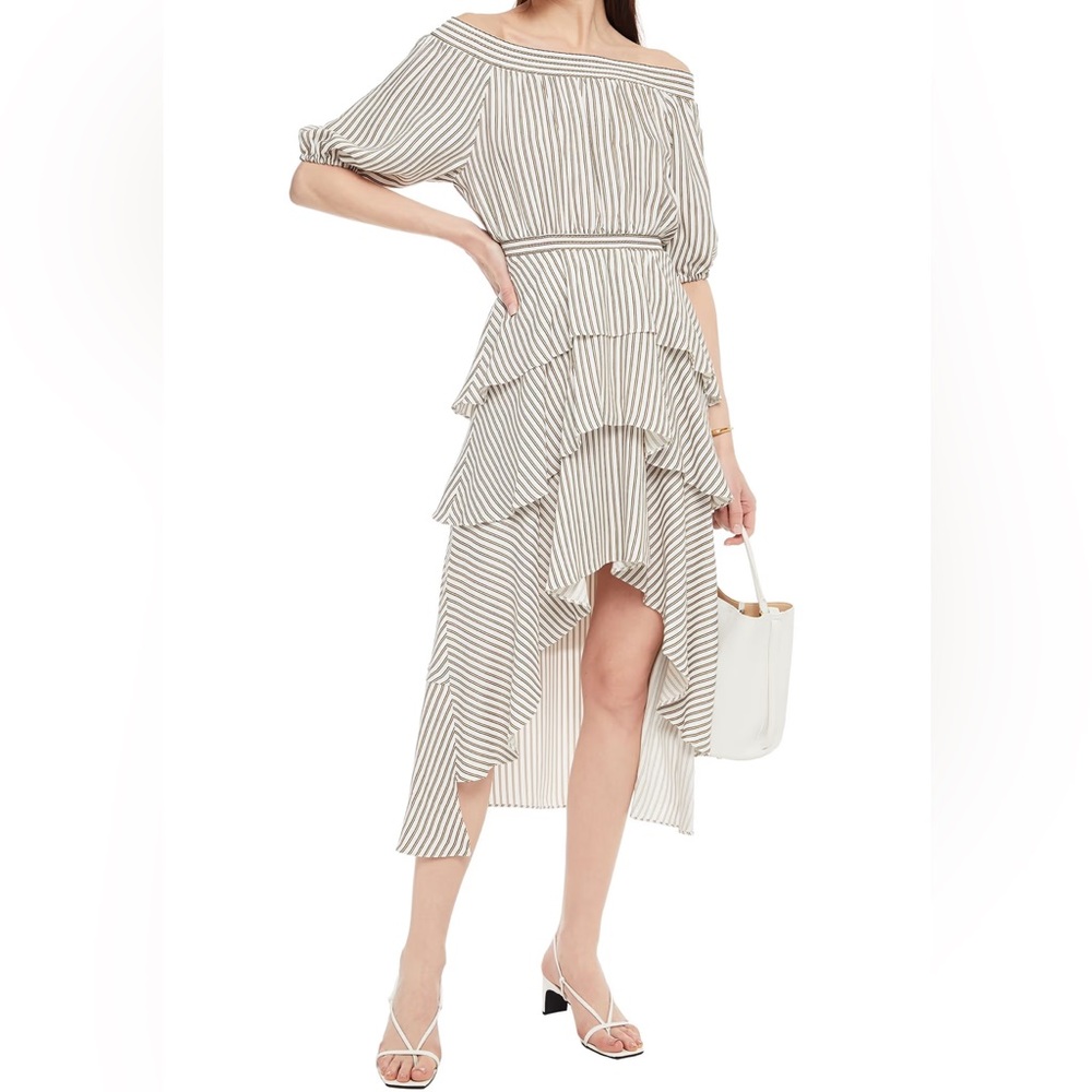 Maje Striped Asymmetric Tiered Women's Midi Dress